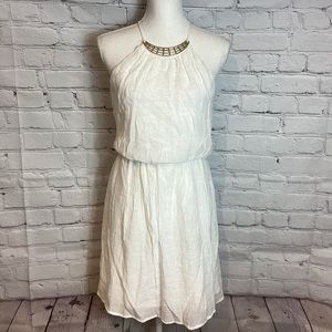 AUW BOHO ANGELIC GRECIAN INSPIRED GUAZE WHITE MINI DRESS SZ SMALL